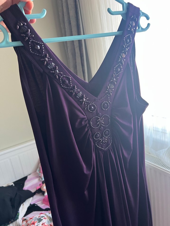 Mor Nakışlı Bohem Uzun Abiye Elbise - Görsel 2