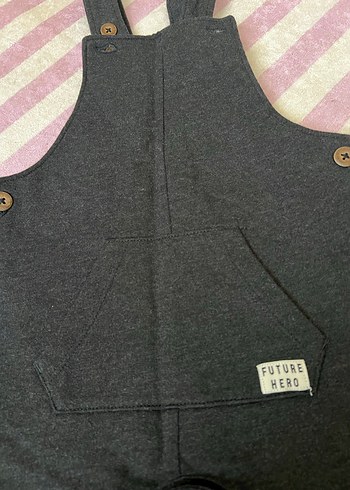 Siyah Erkek Çocuk Askılı Bol Kesim Salopet - Görsel 2