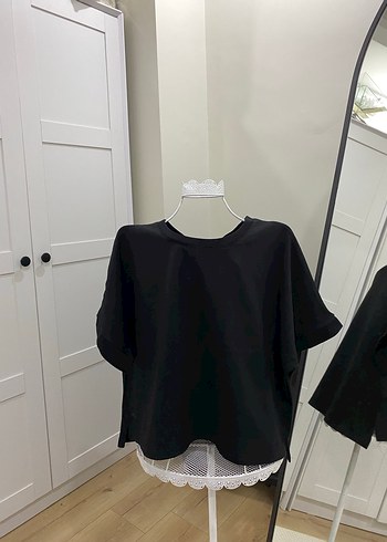 Siyah Mini crop tişört - Görsel 3