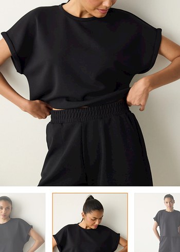 Siyah Mini crop tişört - Görsel 2