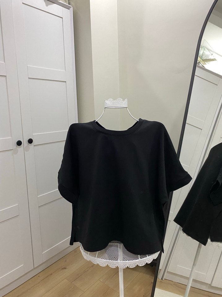 Siyah Mini crop tişört - Görsel 3