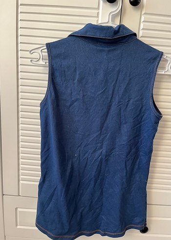 Mavi Denim Düğmeli Kolsuz Gömlek - Görsel 4