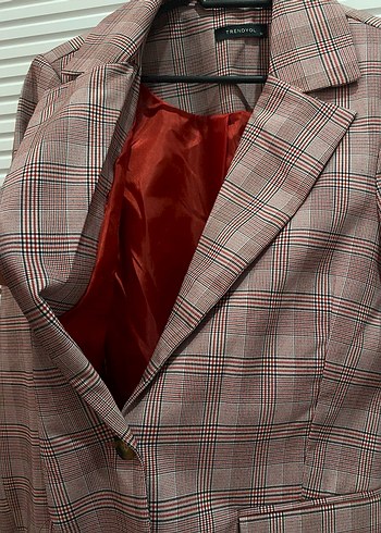 Bordo Ekose Desenli Kadın Blazer Ceket - Görsel 3