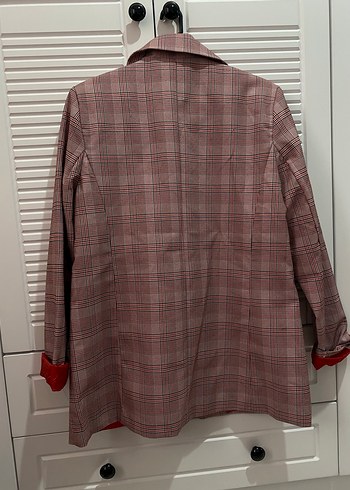 Bordo Ekose Desenli Kadın Blazer Ceket - Görsel 5