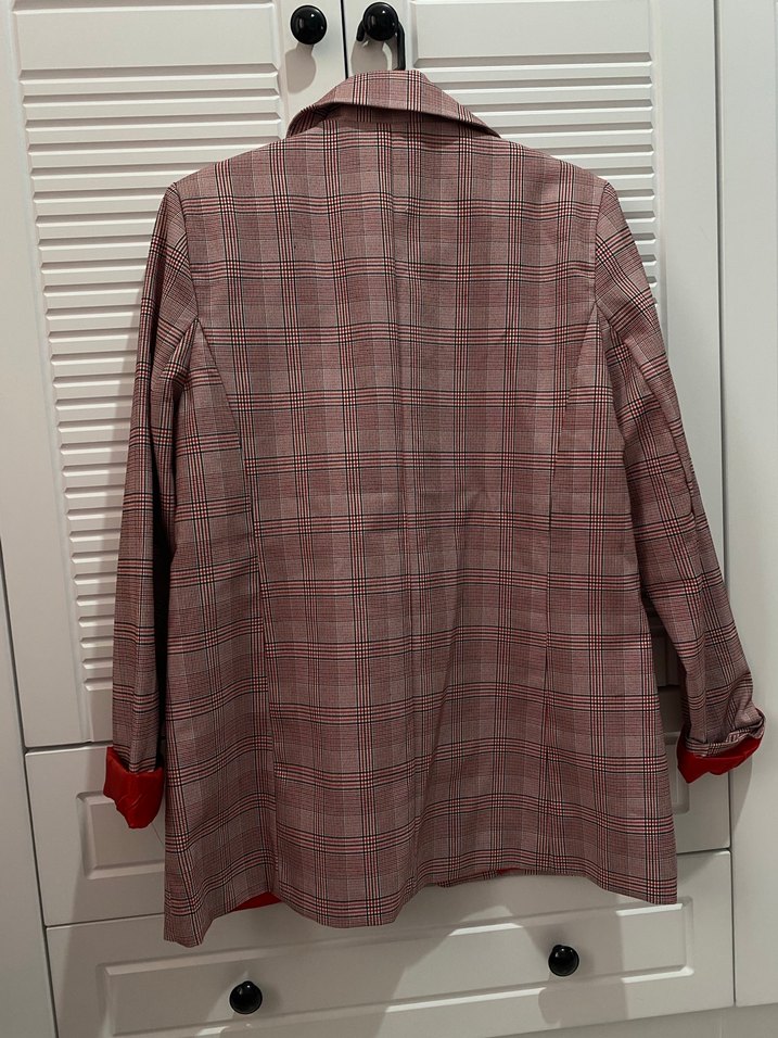 Bordo Ekose Desenli Kadın Blazer Ceket - Görsel 5