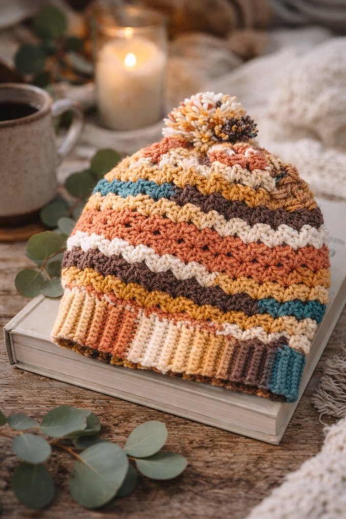 Çok Renkli Bohem Örgü Bere - Görsel 2