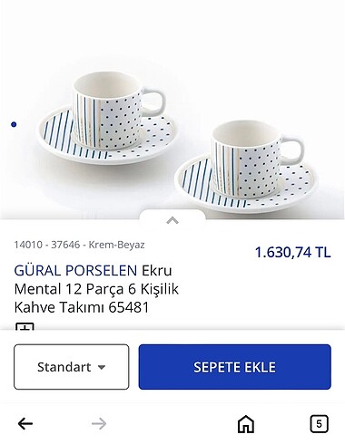 Güral porselen 6 lı kahve fincanı