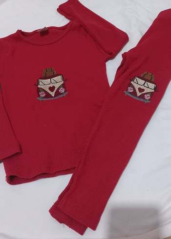 Nakışlı Kız Bebek Triko Takım Kırmızı