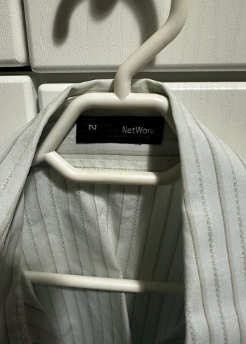 Düğmeli açık mavi Kısa Kollu Kadın Gömlek - Görsel 4