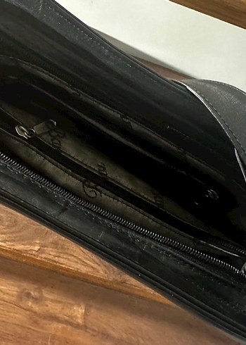 Klasik Siyah Deri Tokalı Kadın Portföy Çanta hakiki deri çanta - Görsel 3