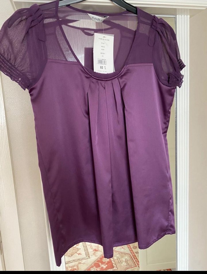 Mor V Yakalı Midi Kadın Bluz - Görsel 2