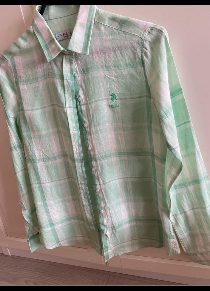 Yeşil Pamuklu Uzun Kollu Kadın Gömlek - Görsel 2