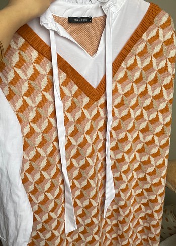 Örgü V Yaka Kahverengi Midi Elbise - Görsel 3