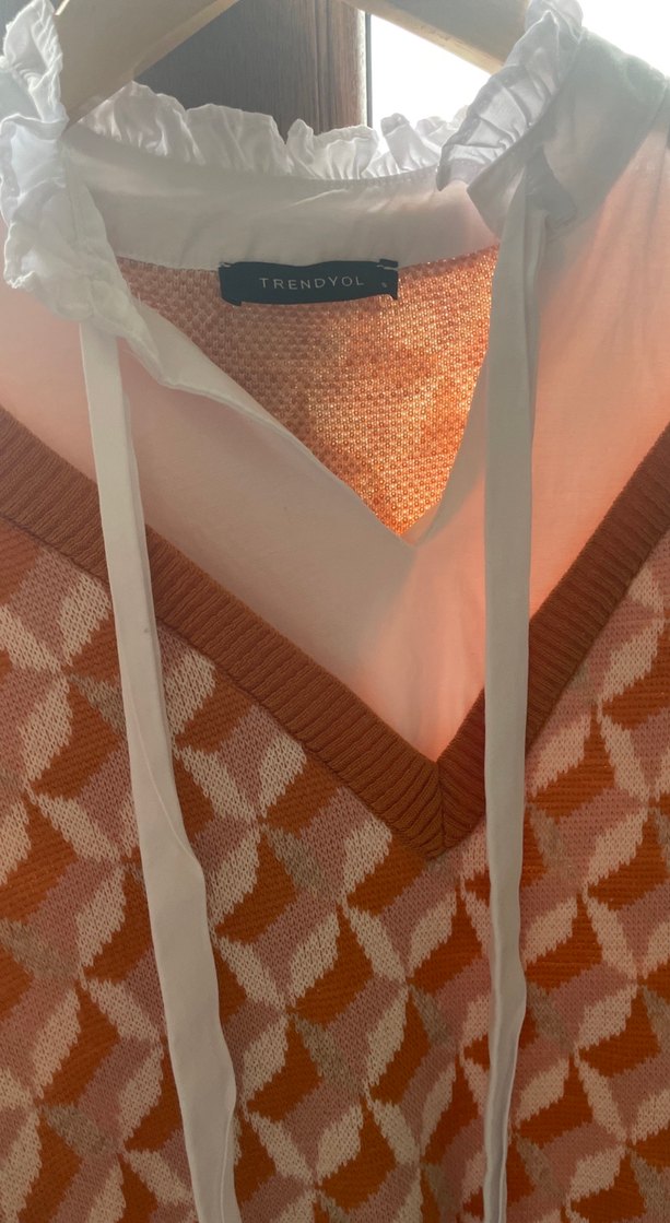 Örgü V Yaka Kahverengi Midi Elbise - Görsel 2