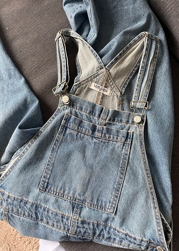 Gri Mavi Kot Askılı Bol Kesim Kadın Tulum - Görsel 3