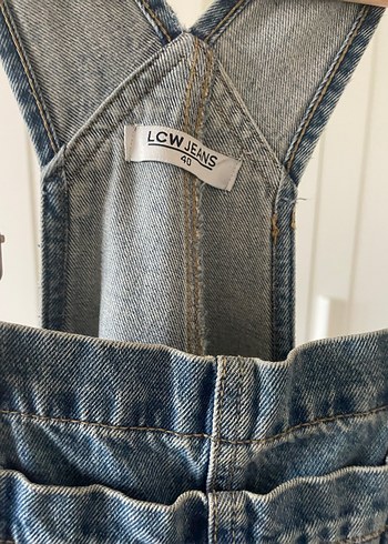 Gri Mavi Kot Askılı Bol Kesim Kadın Tulum - Görsel 2