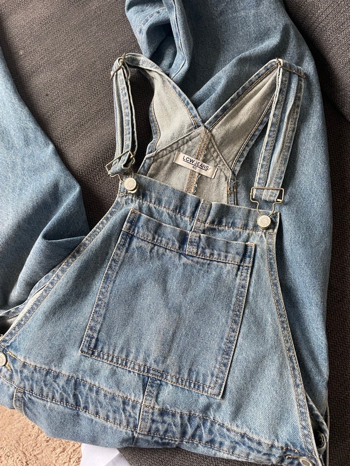 Gri Mavi Kot Askılı Bol Kesim Kadın Tulum - Görsel 3