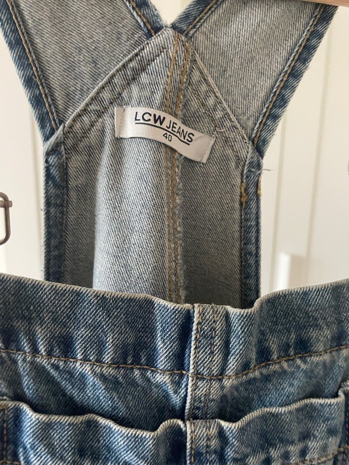 Gri Mavi Kot Askılı Bol Kesim Kadın Tulum - Görsel 2