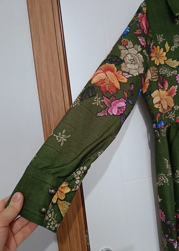 Kahverengi Çiçekli Uzun Bohem Elbise - Görsel 6