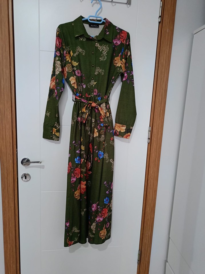 Kahverengi Çiçekli Uzun Bohem Elbise - Görsel 2