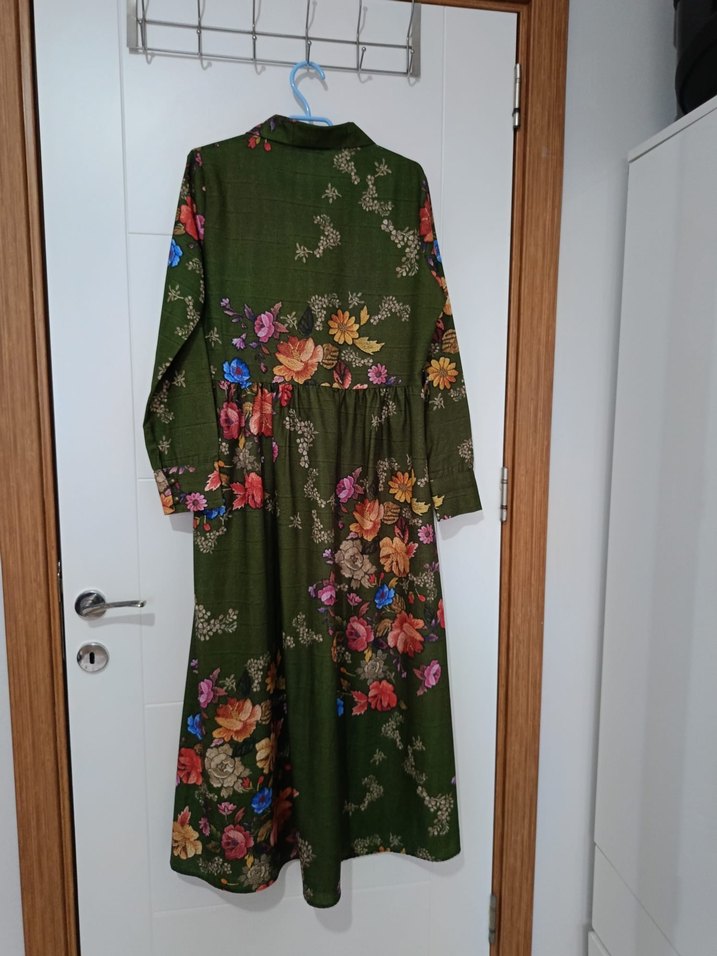 Kahverengi Çiçekli Uzun Bohem Elbise - Görsel 3