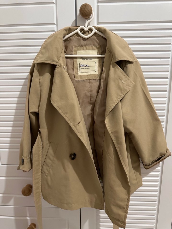 Bej Düğmeli çocuk Trençkot Midi Boy - Görsel 2