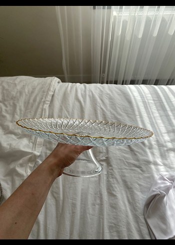 Altın Kenarlı Soyut Desenli Cam kek standı - Görsel 2