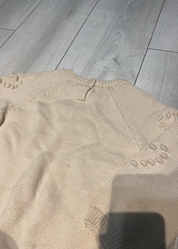 Kız Çocuk Bej Nakışlı Triko Kazak - Görsel 4