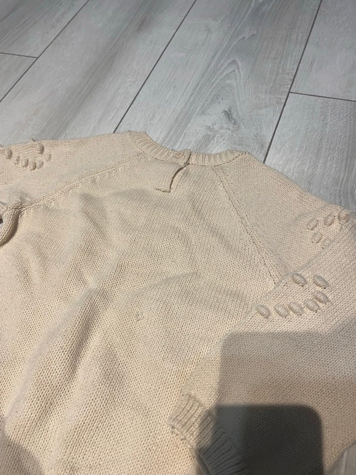 Kız Çocuk Bej Nakışlı Triko Kazak - Görsel 4