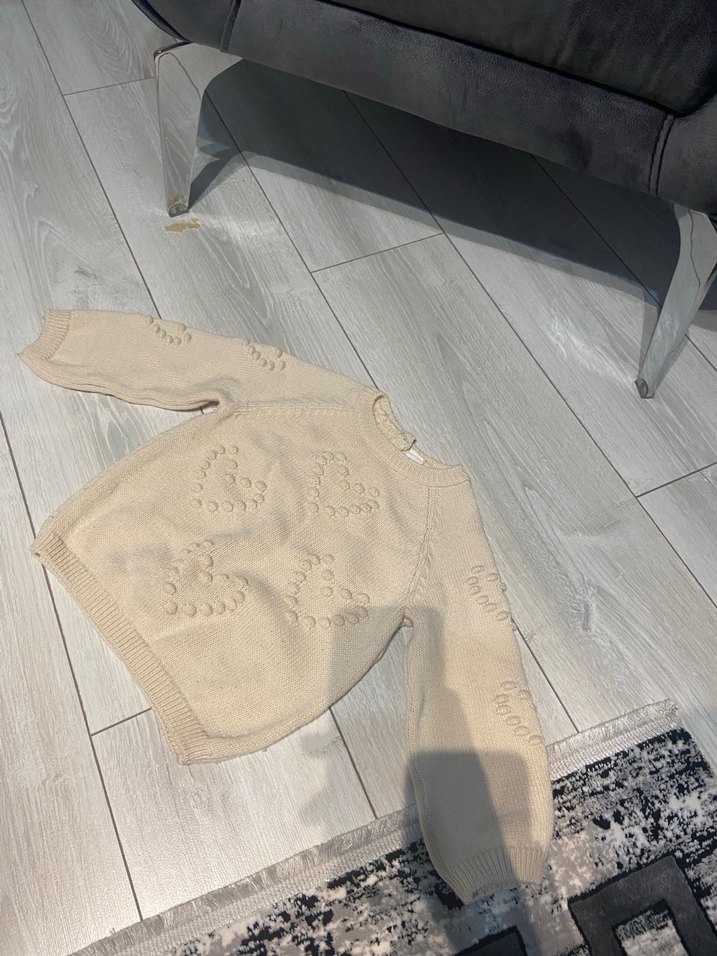 Kız Çocuk Bej Nakışlı Triko Kazak - Görsel 2