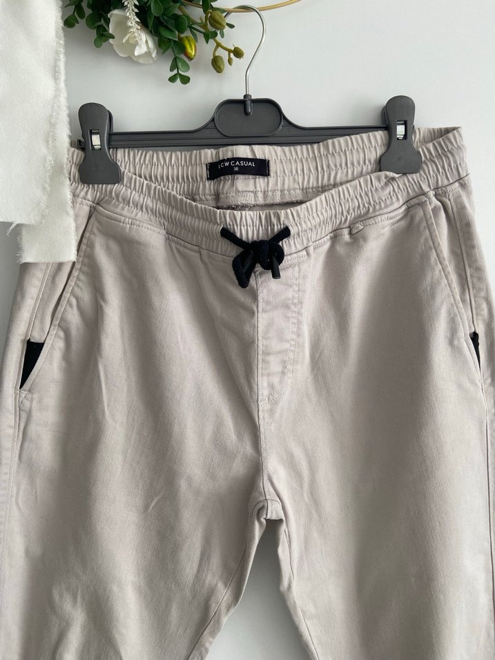 Bej Keten Rahat Kesim Erkek Pantolon - Görsel 3