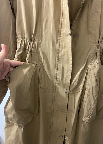 Bej Düğmeli Uzun Kadın Trençkot - Görsel 4