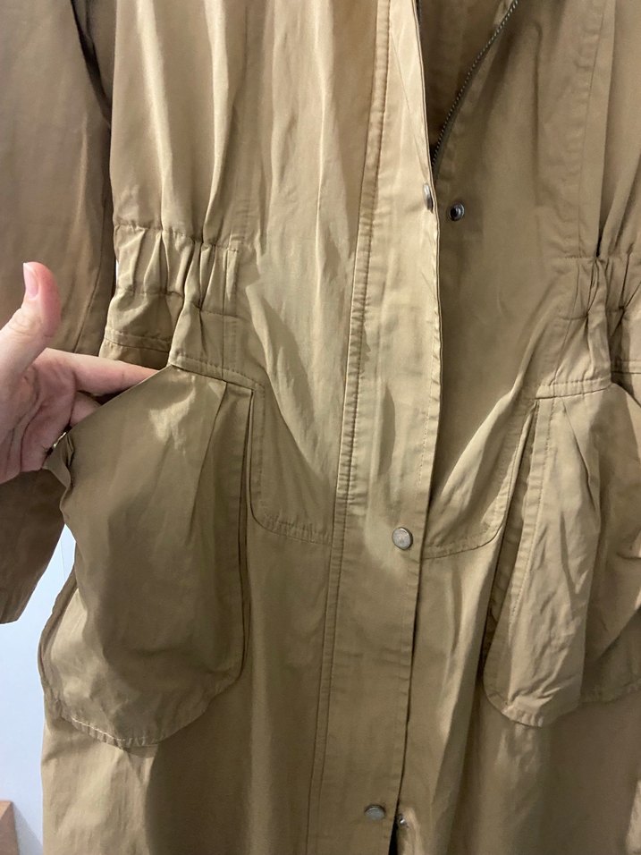 Bej Düğmeli Uzun Kadın Trençkot - Görsel 4