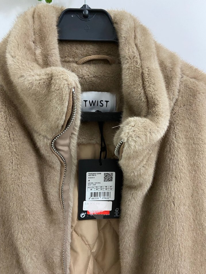 Kürklü Bej Kadın Rahat Kesim Ceket twist - Görsel 3