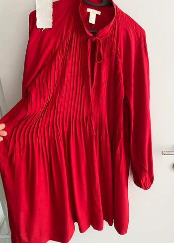 Kırmızı Pilili Uzun Kollu Kadın Tunik - Görsel 2