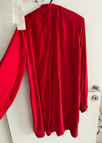 Kırmızı Pilili Uzun Kollu Kadın Tunik - Görsel 3