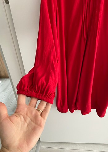 Kırmızı Pilili Uzun Kollu Kadın Tunik - Görsel 5