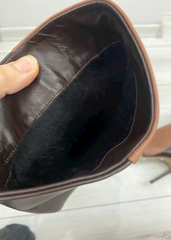 Kahverengi Deri Zebra Desenli İnce Topuklu Dizüstü Çizme - Görsel 4