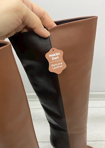 Kahverengi Deri Zebra Desenli İnce Topuklu Dizüstü Çizme - Görsel 3