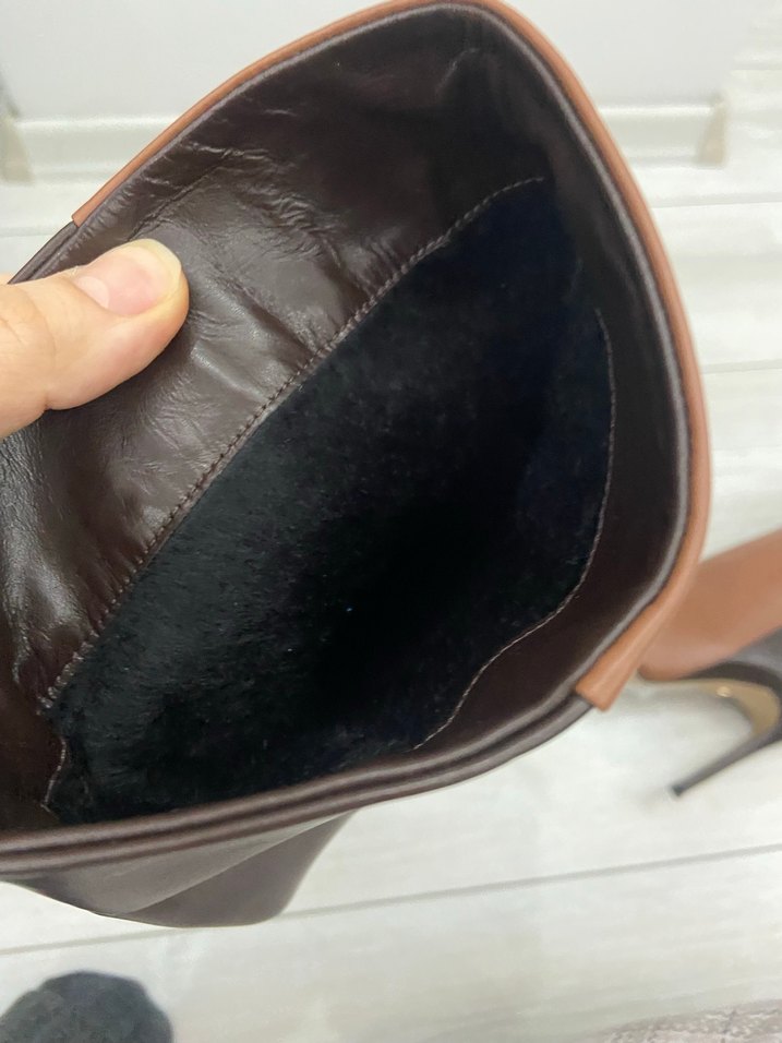 Kahverengi Deri Zebra Desenli İnce Topuklu Dizüstü Çizme - Görsel 4