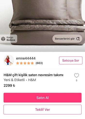 H&M Home H&M çift kişilik muslin nevresim takımı