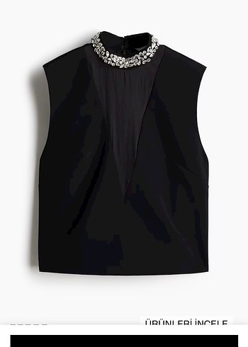 s Beden siyah Renk H&M kristal taşlı bluz