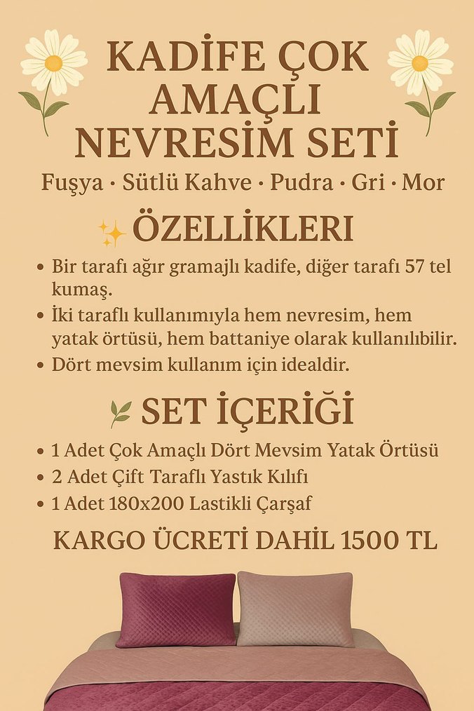 Bej Nakışlı Parlak Yatak Örtüsü - Görsel 2