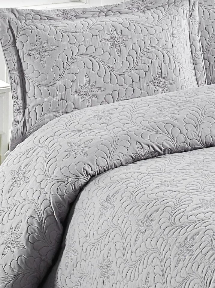 Gri Nakışlı Yatak Örtüsü - Görsel 2