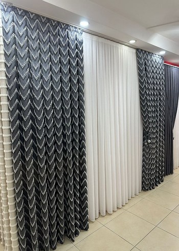 Gri Nakışlı Beyaz Modern Perde - Görsel 2