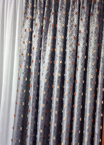 Gri Nakışlı Beyaz Modern Perde - Görsel 5