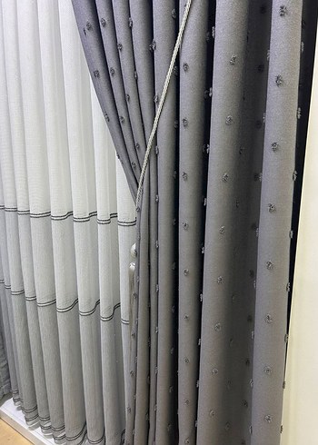 Gri Nakışlı Beyaz Modern Perde - Görsel 11