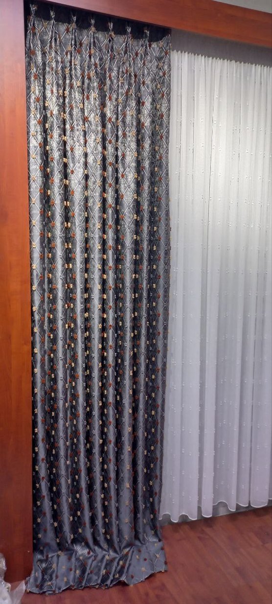 Gri Nakışlı Beyaz Modern Perde - Görsel 4