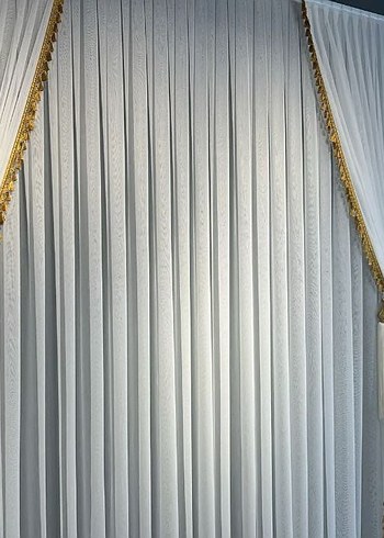 Beyaz Desenli Tül ve Kanatlı Perde Seti - Görsel 5