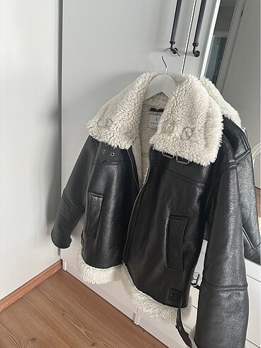 m Beden Kürklü biker ceket mont
